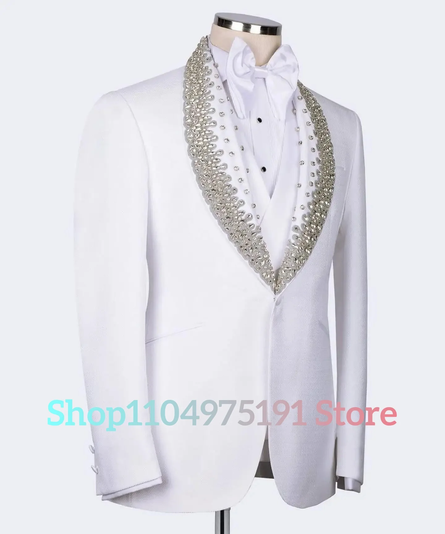 Exquisite Crystal 3-piece Men's Suit Temperament Wedding Tuxedos Homecoming Gowns Celebrity Gowns Special Occasion Gowns