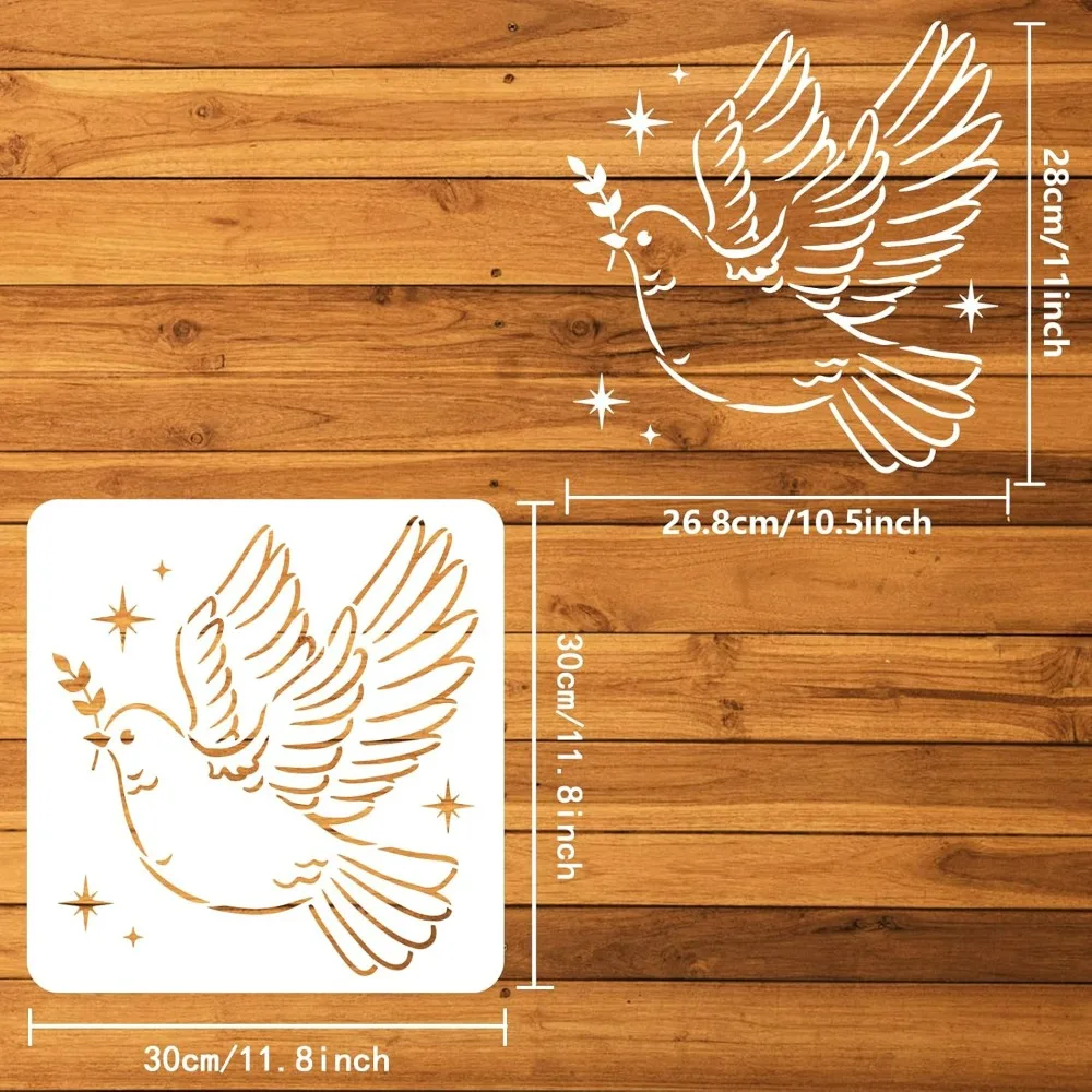 Dove of Peace Stencil 11.8x11.8 inch Peace Dove Drawing Painting Stencils Plastic Olive Branch Stars Pattern Stencil Reusable