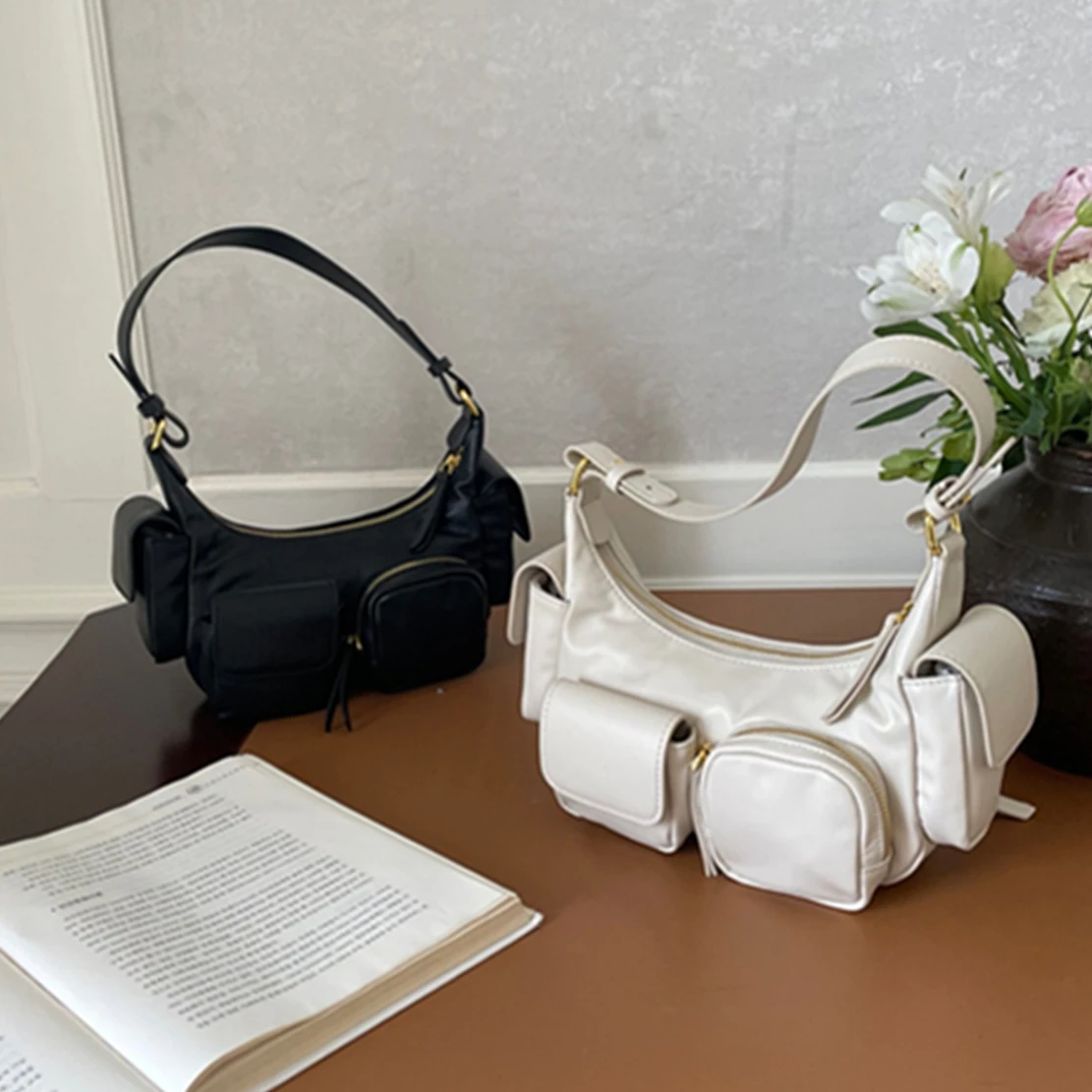 

Withered Minimalist Fashion Bag Women Handmade Motorcycle Cowhide Bag Ggenuine Leather Bag Single Shoulder Underarm Bag