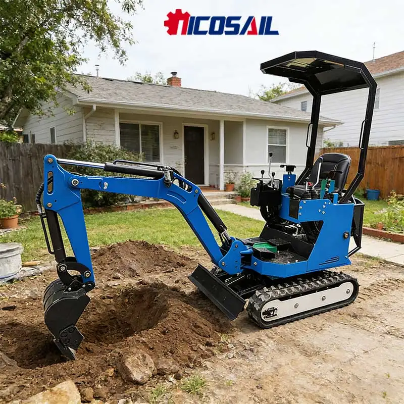 

1 Ton Home Mini Excavator – Low Fuel & Easy Towing for Residential Additions, Garage Slab Prep & Construction Site Prep