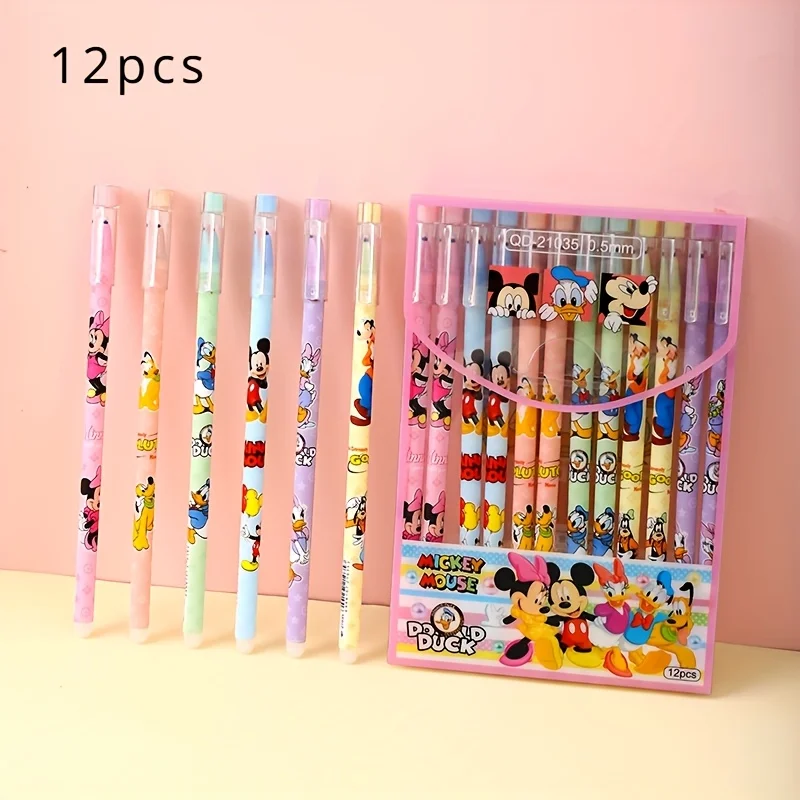 

12 pieces/set Disney Mickey Mouse gel pen Cartoon style straight erasable pen Mickey Mouse house cute tall erasable pen ﻿