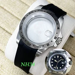 Classic men's EXP 39mm 24-hour GMT steel bezel, suitable for NH34, NH35, NH36 Explorer case accessories, black silicone strap