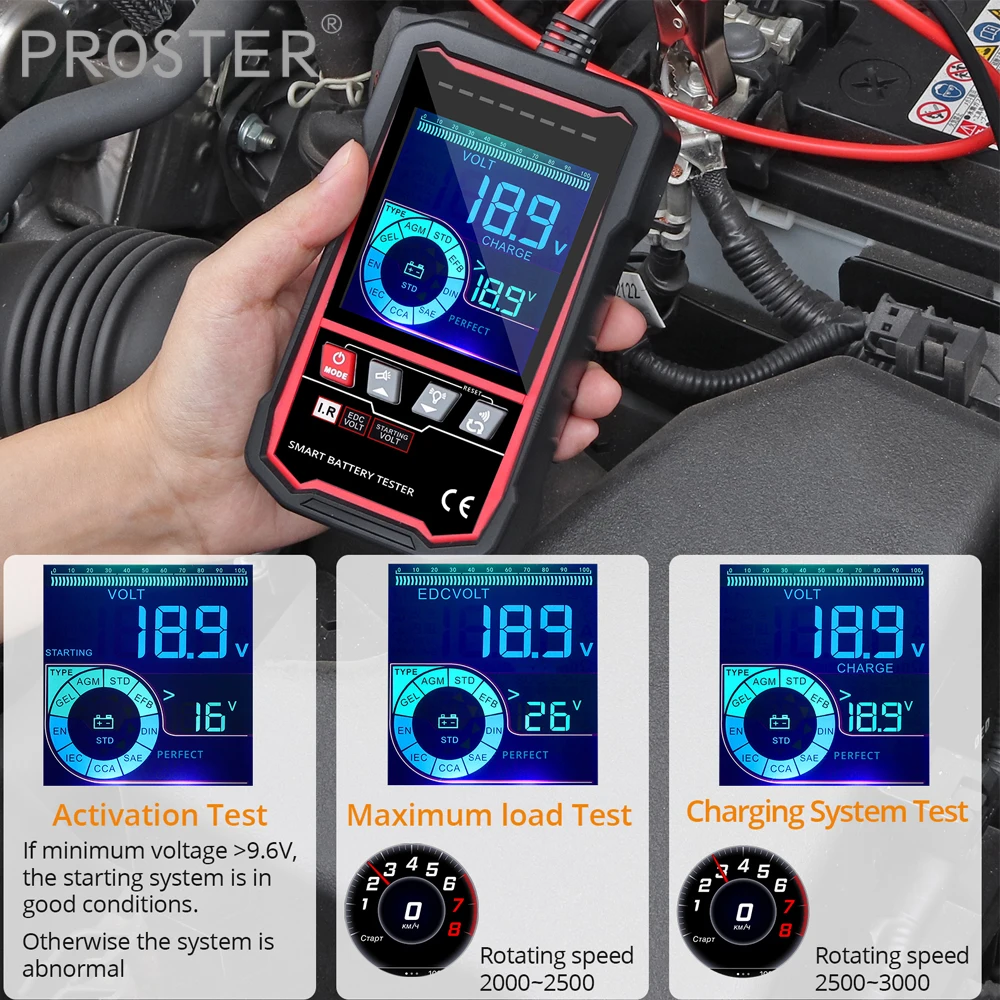 

Proster 24V 12V Battery Tester 100-2000 CCA Load Tester Automotive Alternator Tester Digital Auto Battery Analyzer Test Tools