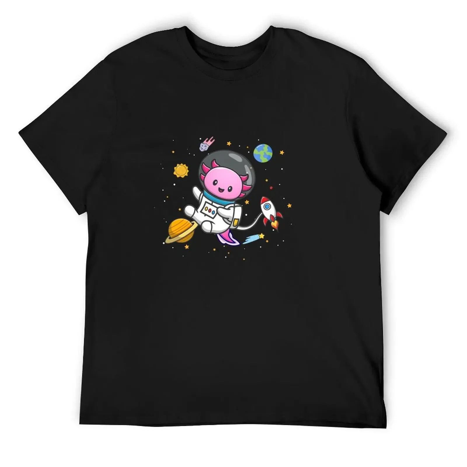 Axolotl T-Shirt blacks Short sleeve tee anime T-shirts for men cotton