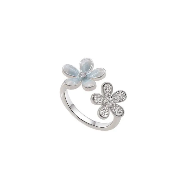 VENTFILLE 925 Sterling Silver Flower Zircon Ring For Women Drip Glaze Sweet Romantic Temperament Jewelry Party Gift Dropship