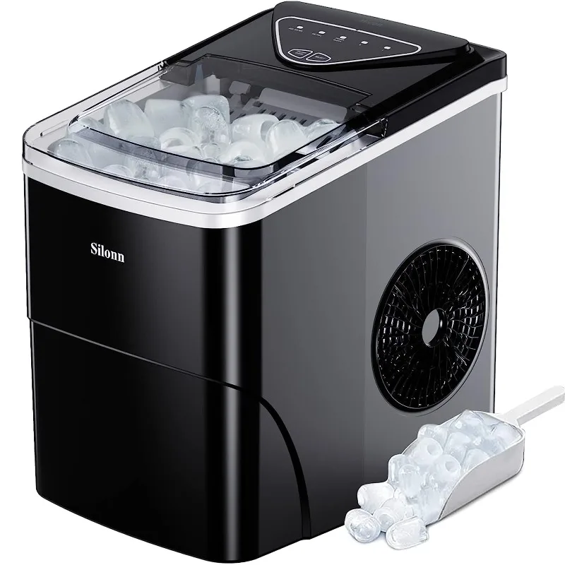 Silon Self-Cleaning Ice Machine, bancada, 9 Cubos, pronto em 6 minutos, 26lbs em 24Hrs, com colher de gelo e cesta