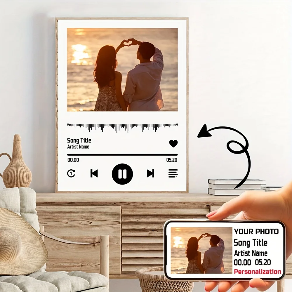 Personalisiertes Musikalbum, Leinwanddruck, personalisiertes Familienpaar, Porträt, Fotos und Song Titel, Wandkunst, Poster für Heimdekoration, Geschenk
