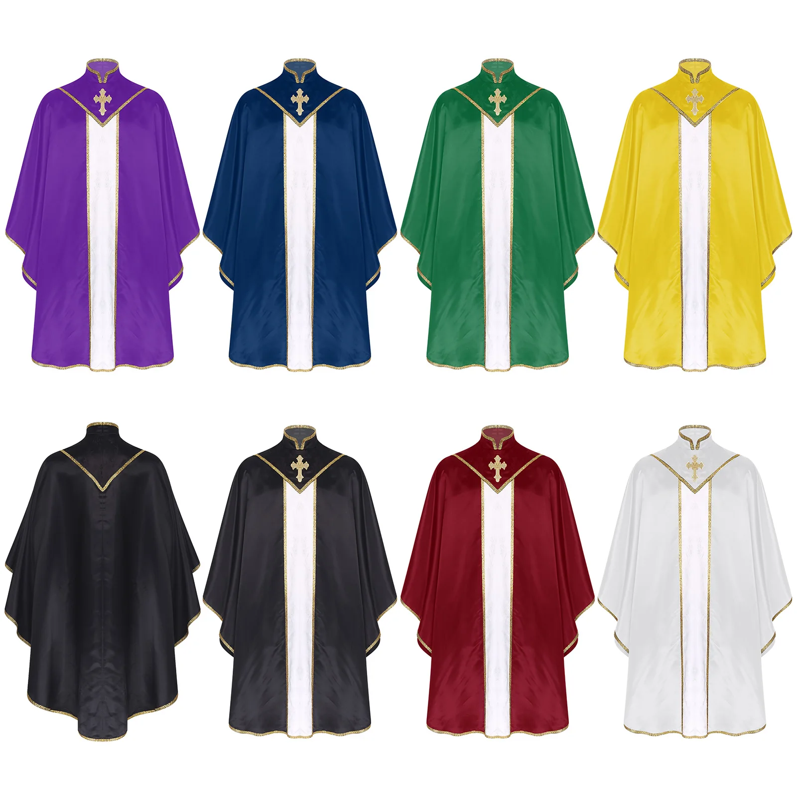 

Взрослый халат с золотой отделкой и крестом, пастор, накидка, накидка, наряд, ряса, Хэллоуин, Рождество, тематическая вечеринка, церковный священник, духовенство, карнавальный костюм
