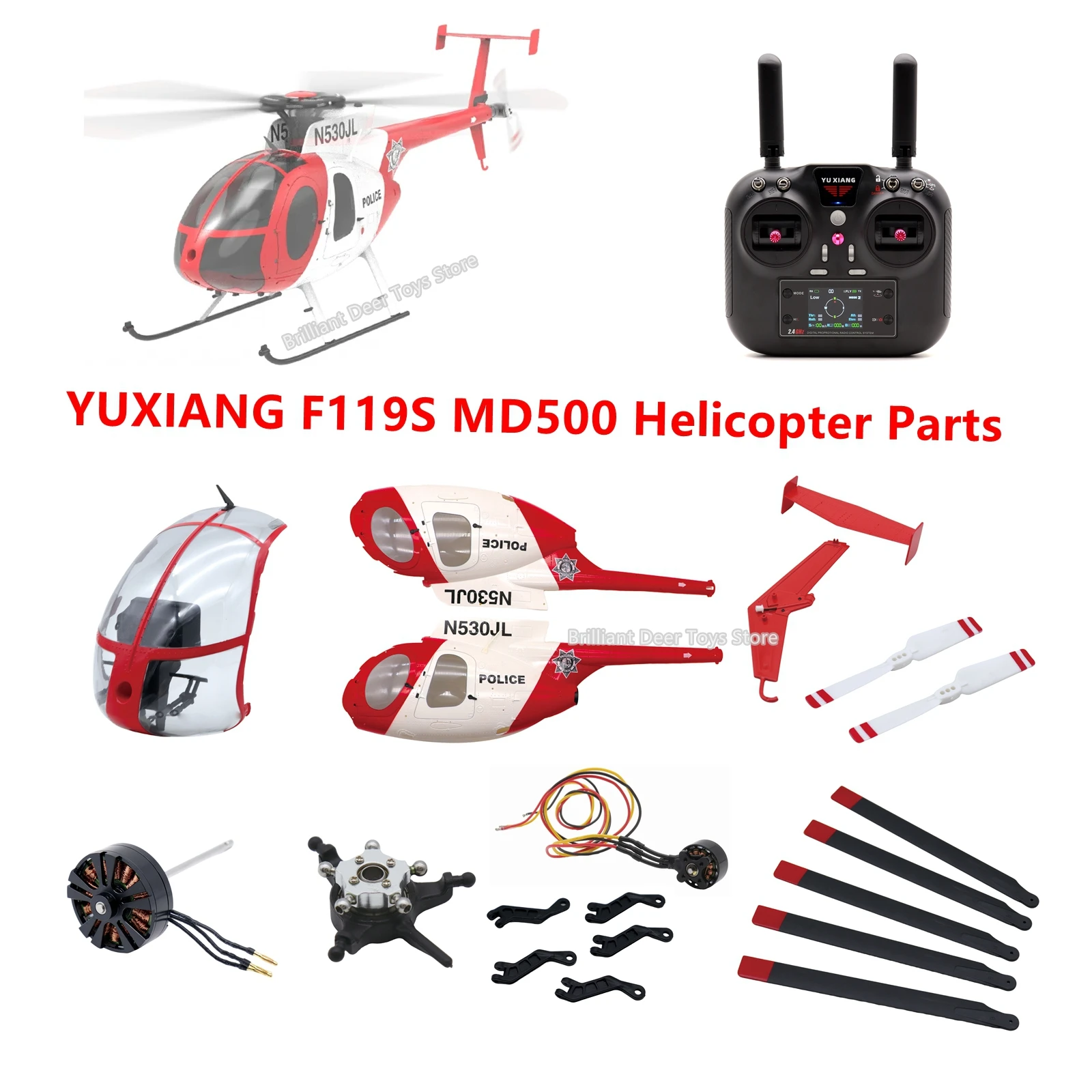 Original Parts for YUXIANG F119S MD500 RC Helicopter Main Blade Rotor Head Servo Motor Flight Control Board Transmitter
