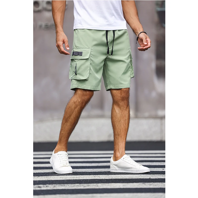 Multicolor Pocket Drawstring Cargo Shorts Men\'s Solid Color Pants