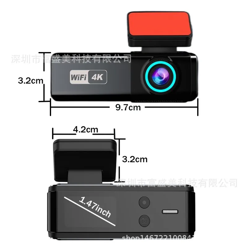 New 1.47 Inch 4K High Definition WIFI Driving Recorder, Cable-free GPS Front and Rear Dual Lens Car Recorder