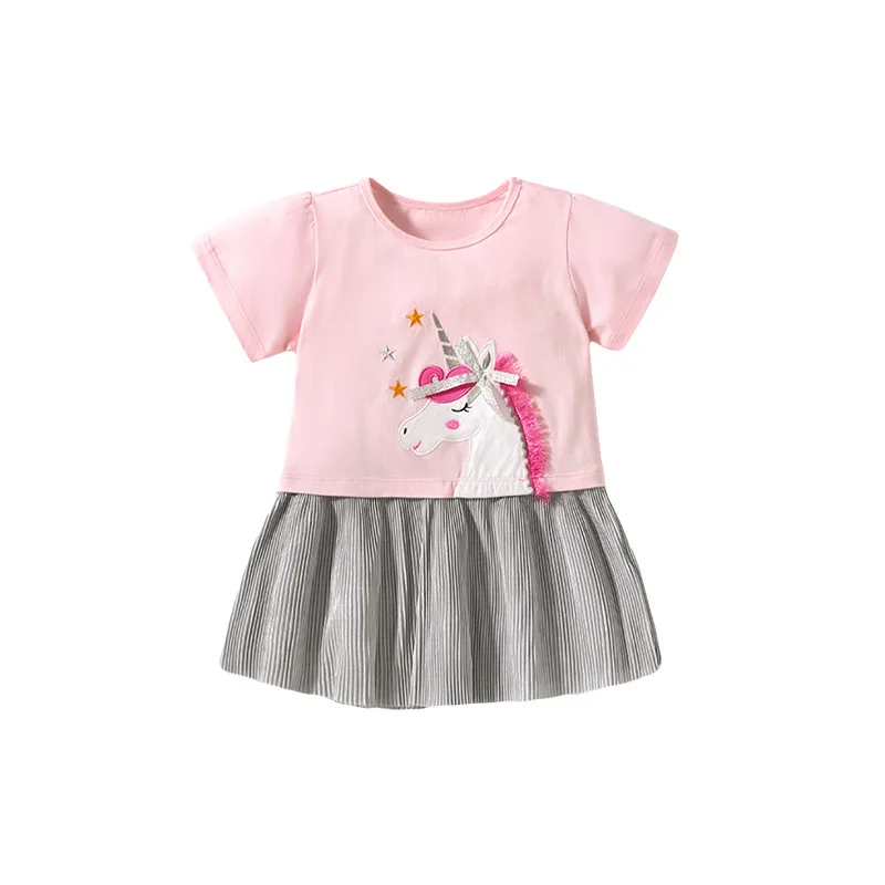 

Girls' Skirt Summer New Children Children's Clothing Short Sleeve round Neck Girls' DressBaist