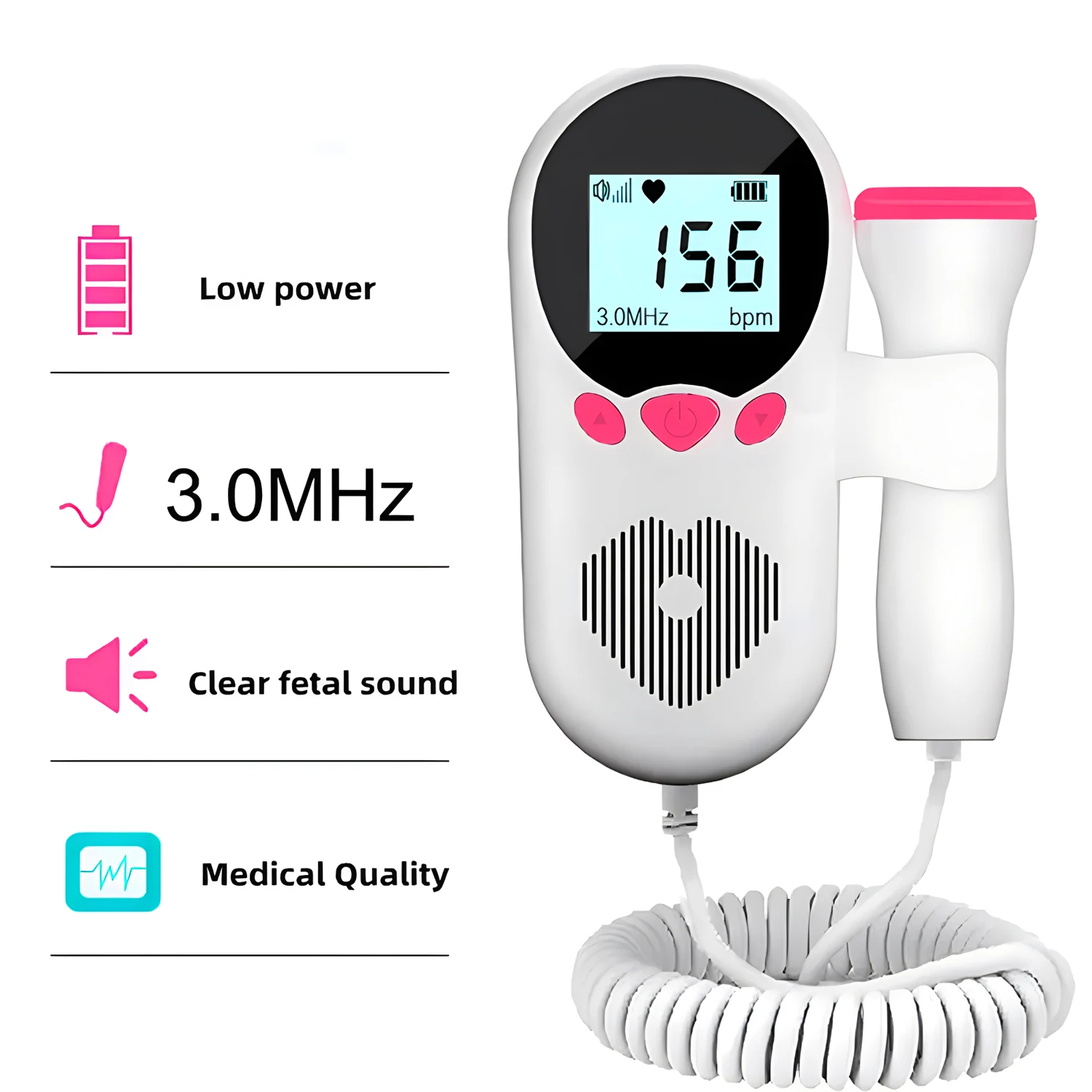 Monitor Fetal Doppler de 3.0MHz para Bebês, Monitor de Frequência Cardíaca Antenatal, Estetoscópio Doppler para Uso Doméstico