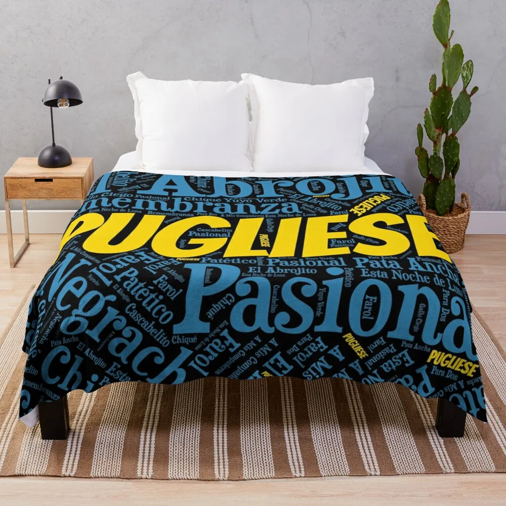 Pugliese Tango Word Art in Blue and Yellow Throw Blanket Luxury Thicken Luxury Throw Blankets