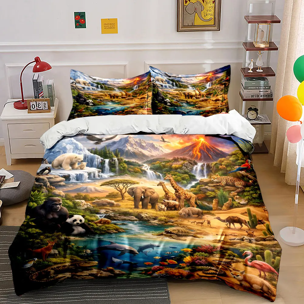 Diverse wildlife and stunning landscapes Duvet Cover Set with 3D Printing Design Soft Polyester Bedding Set All-Season Comfort