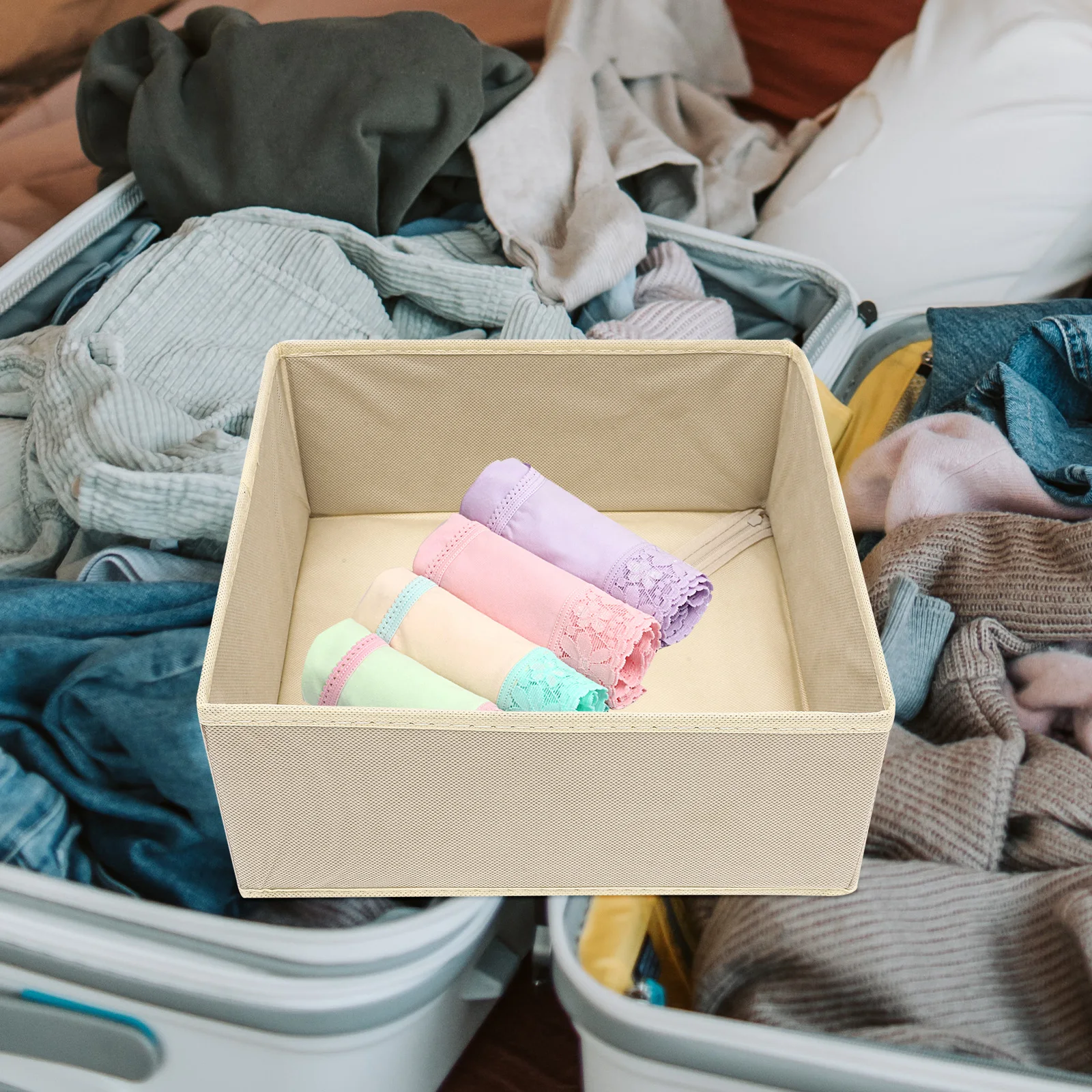 

3 Pcs Storage Box Beige Non woven Fabric Drawer ganizer Clothes Sock Sorting Box Sock Bra Lingerie Closet Container