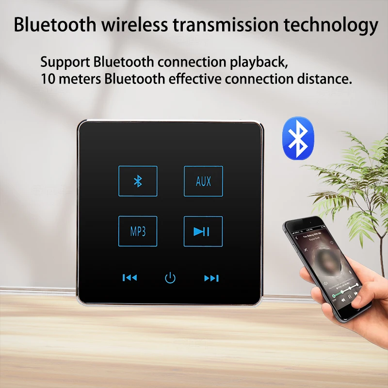 Мини-домашний Bluetooth-усилитель звука в стене, сенсорная клавиша, фон, панель управления музыкой, театр, звук, U-диск, TF-карта, плеер, система