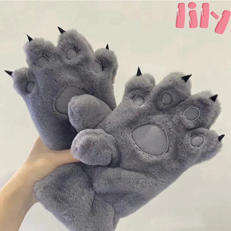 Rękawiczki pluszowe w kształcie łap misia/kota, urocze, zimowe, grube, ocieplane, przyjazne dla skóry, idealne na prezent dla uczennic, do zawieszenia na szyi.
