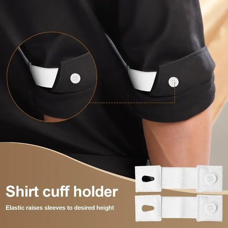 1 Paar Hemd-Manschettenverlängerung, elastischer Knopfverlängerungsriemen, für Damen und Herren, Ärmelhalter, Manschettenknöpfe, Arm-Manschettenbänder, Verlängerungszubehör – Detail 5