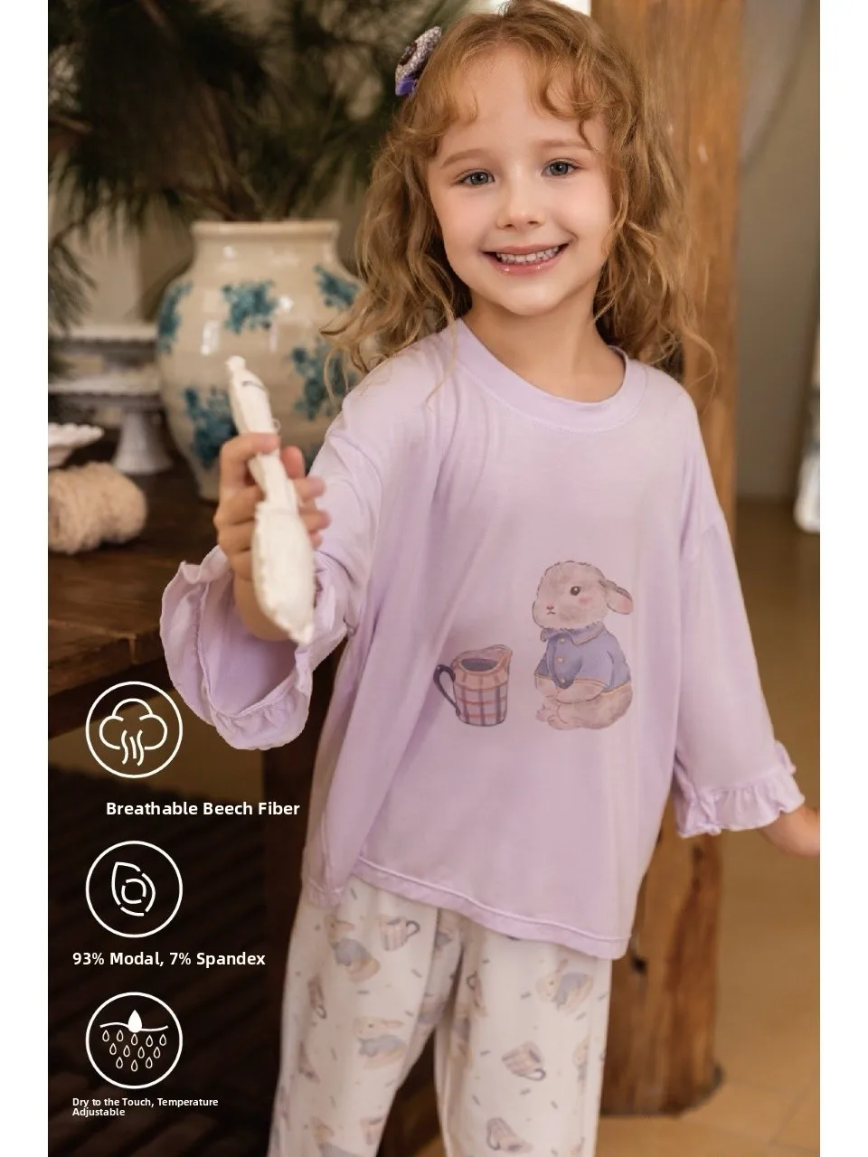 spring-summer-new-style-soft-modal-children's-sleepwear-set-for-girls-with-seven-sleeve-nine-pants-home-clothes-lolo
