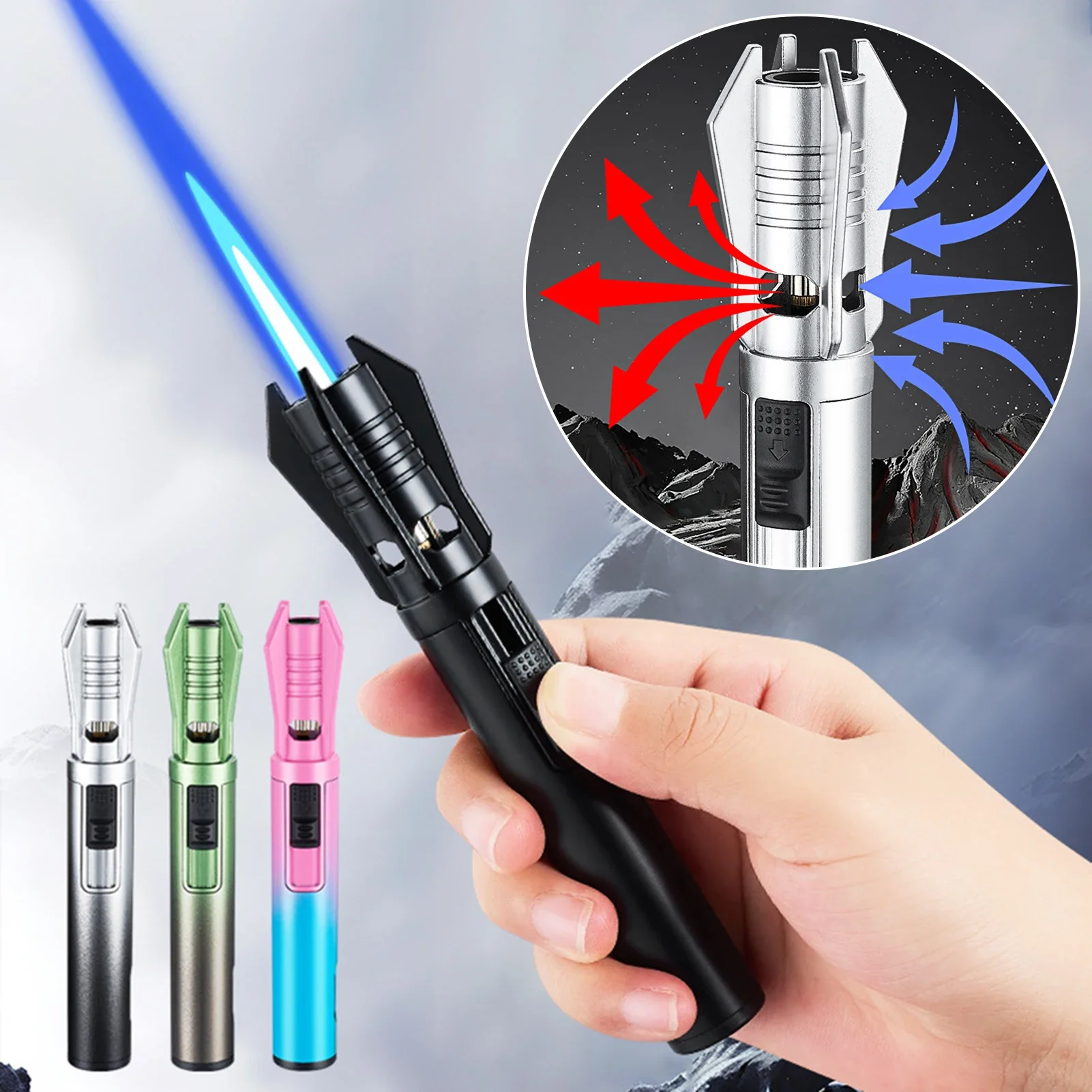 New High-power outdoor windproof turbine blowtorch jet lighter barbecue welding cigar tool butane gas lighter Smoke Accessories