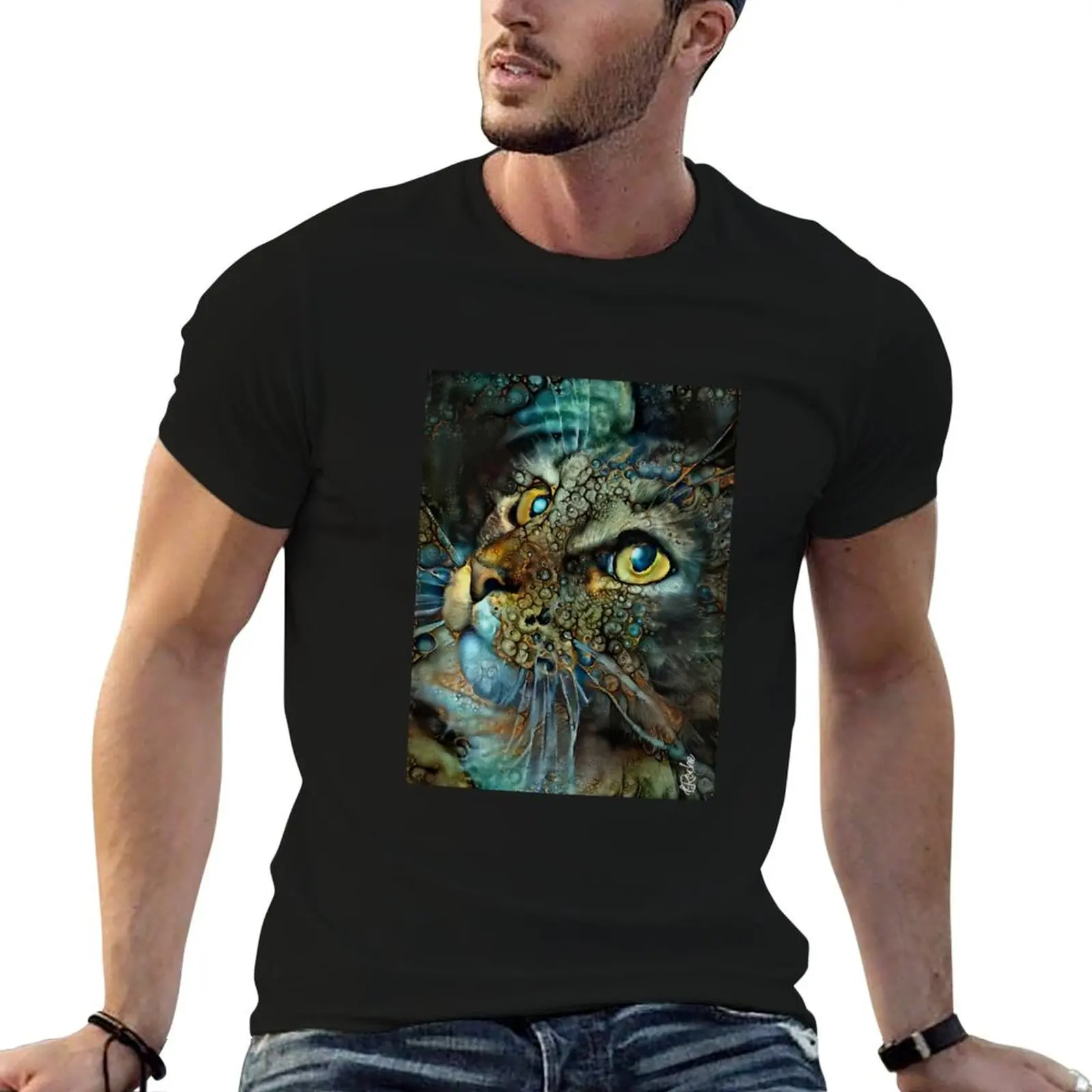Camiseta Renata - Cat, cat, kitten, chat, read roche paintings, camiseta informal para hombre, camiseta ajustada para hombre