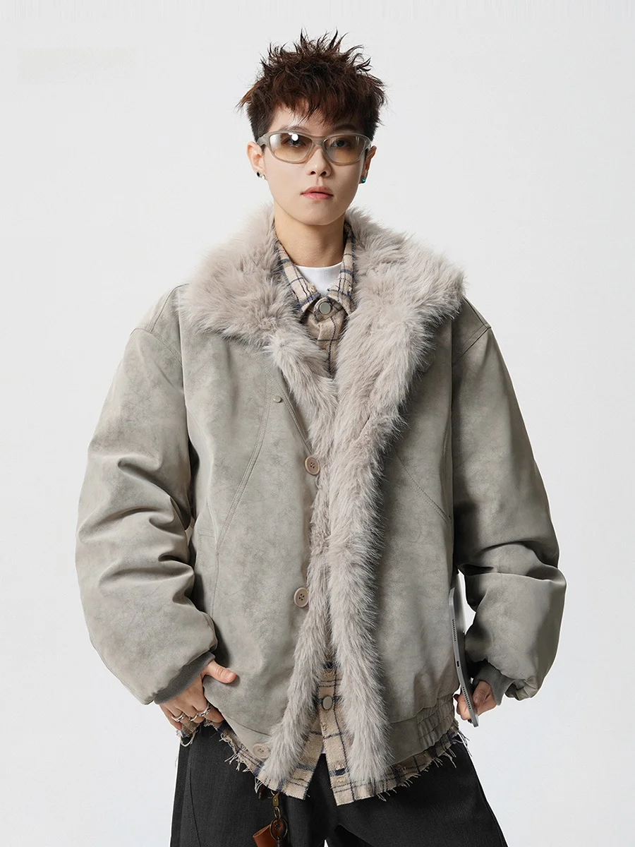 

Ретро-куртка в американском стиле из утолщенного хлопка для мужчин, зимняя модная брендовая парка Haome из искусственной кожи с хлопковой подкладкой и меховым воротником