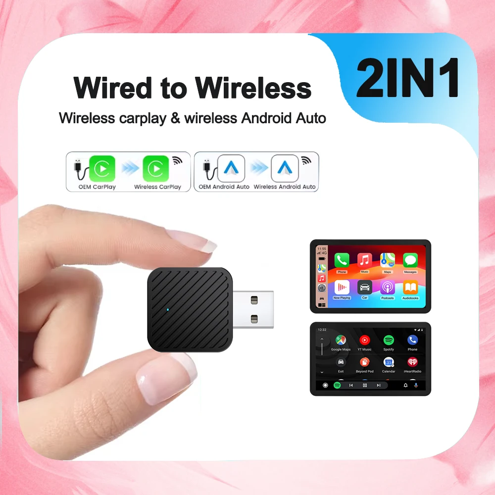 2in1 Wireless CarPlay Android Auto Adapter for OEM Car Stereo With USB Plug and Play