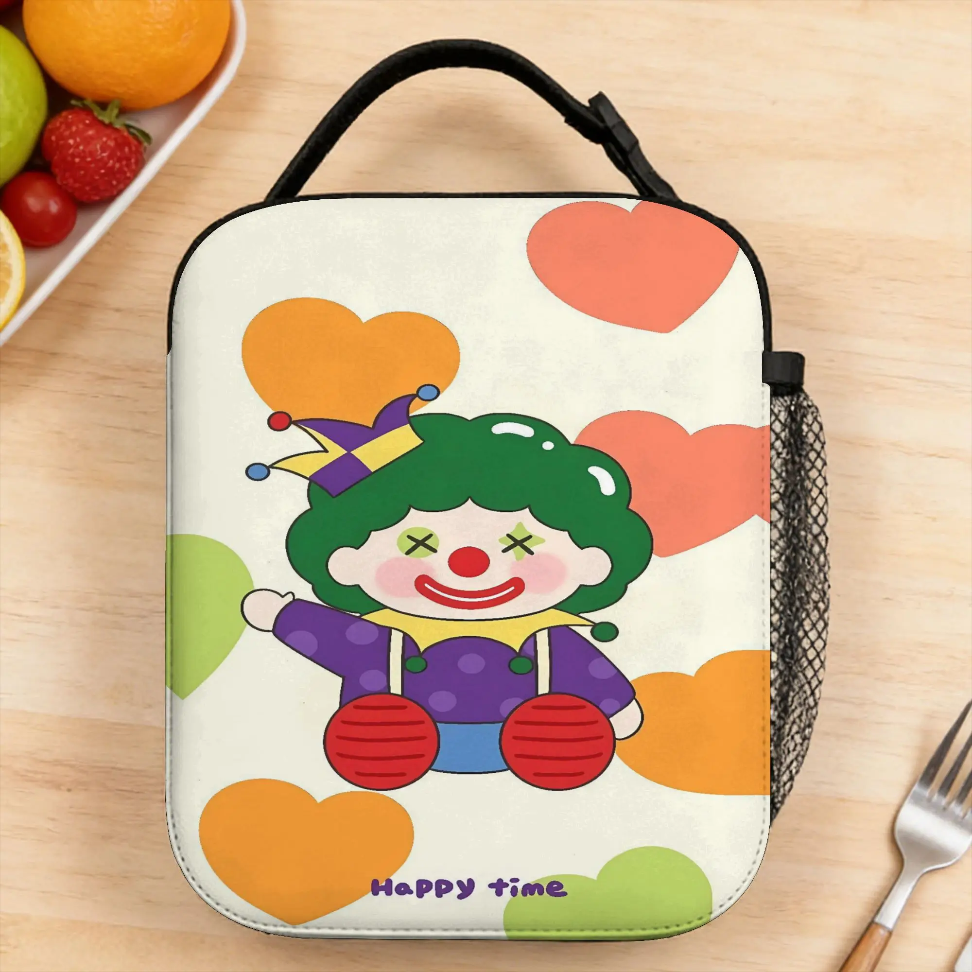 Colorful Clown With Hearts Pattern Lunch Bag For Unisex  Outdoor Picnic Designer Lunch Box Fun Oxford Thermal Lunch Bags