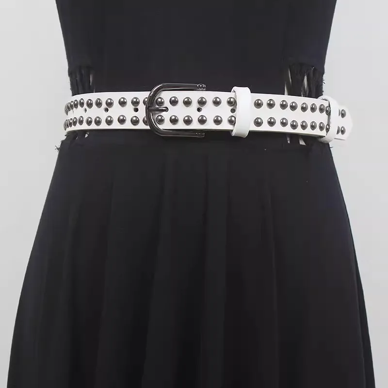 

Women's Fashion Rivet Genuine Leather Cummerbunds Female Dress Corsets Waistband Belts Decoration Wide Belt R2449