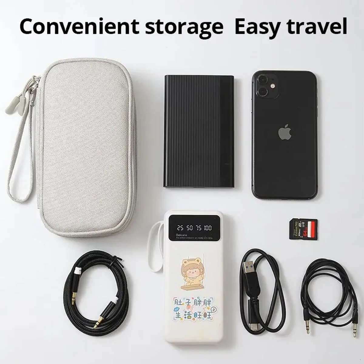 Waterproof Multi-Functional Cable Storage Bag Portable 3-Layer Organizer Pouch for Earphone Charging Cord Accessories