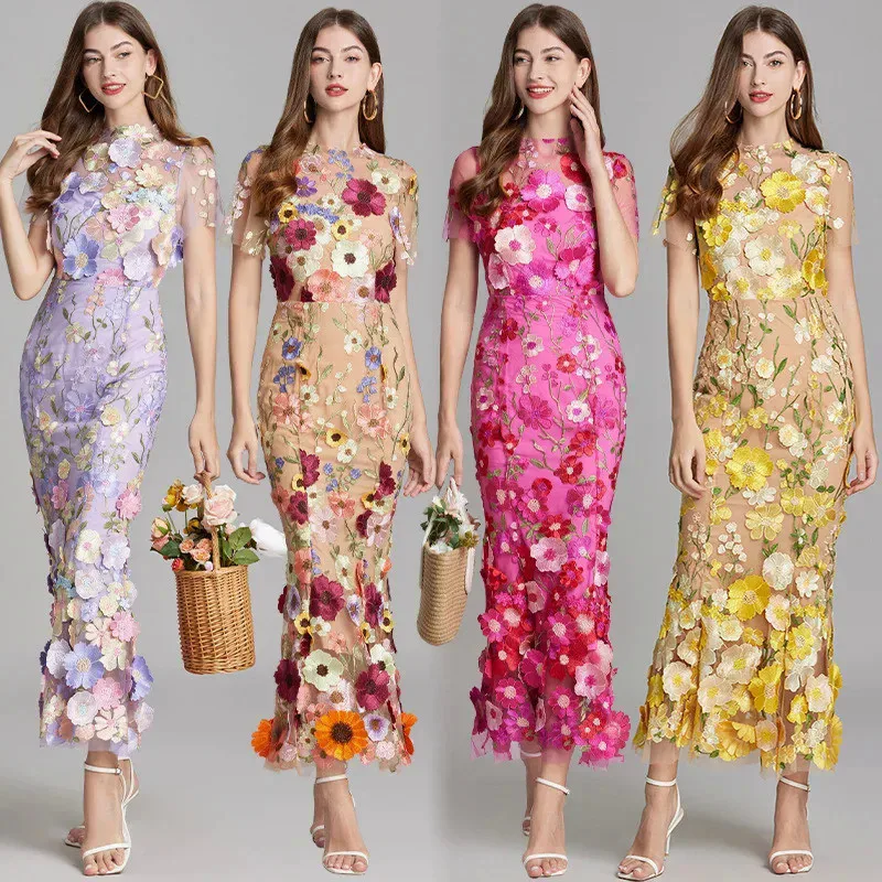 

Temperament court mesh embroidery waist bag buttocks fish tail women embroidery 3D flower waist collection dress slim fish tail