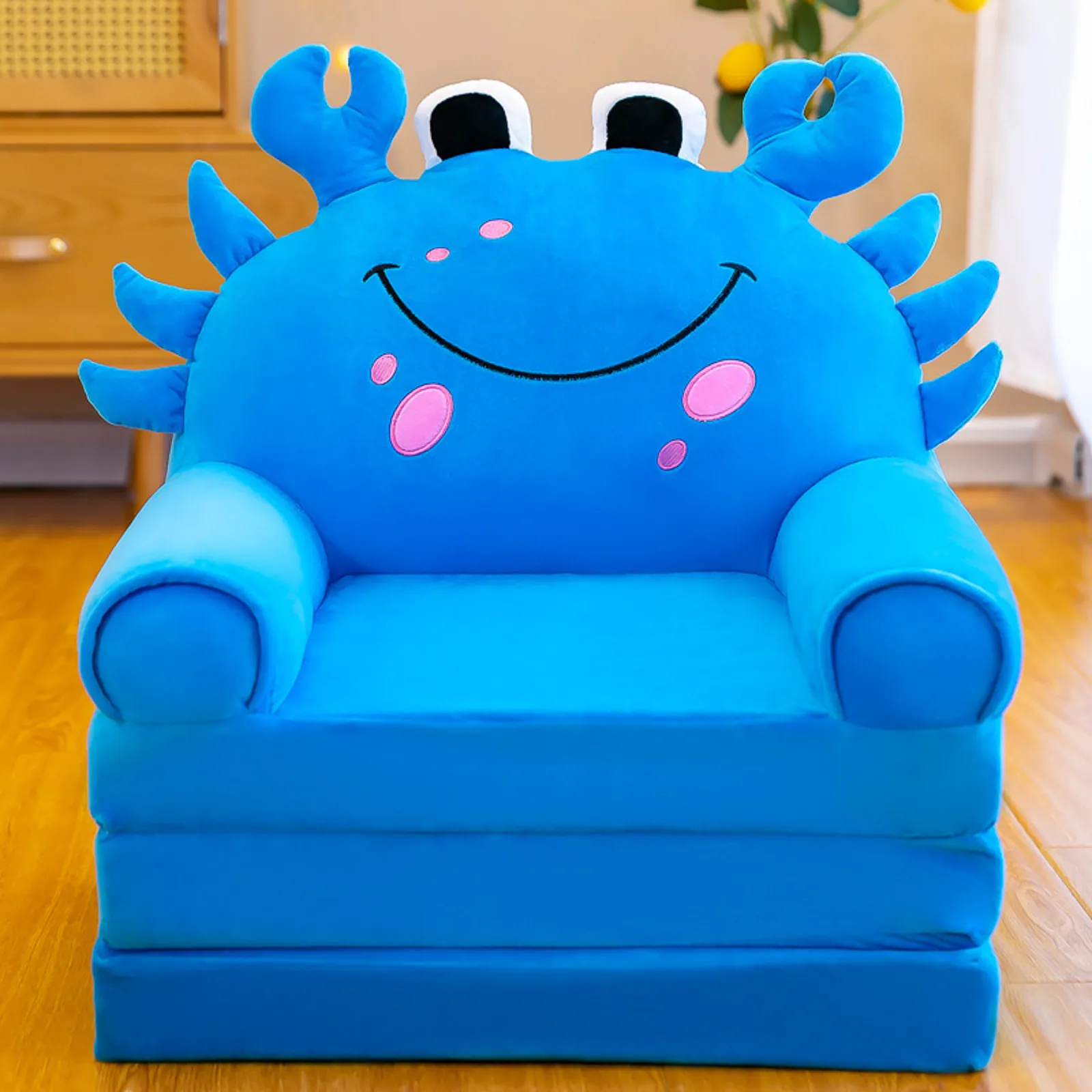 New Baby Kid Sofa Only Cover No Filling Cartoon Crown Seat Children\'s Chair Neat Puff Skin Toddler Child Folding Plush Sofa Bed