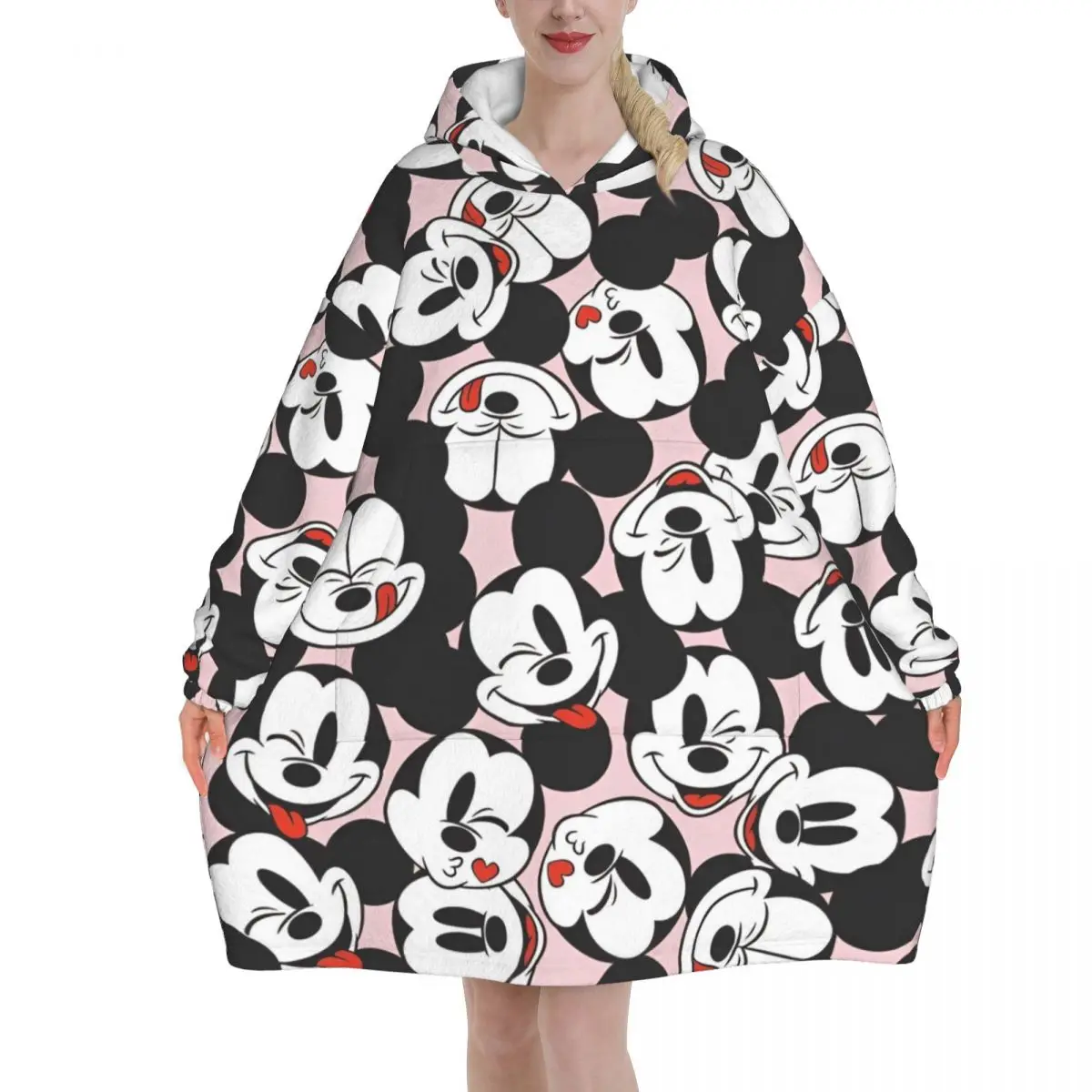 Mickey Mouse Cartoon Blanket Hoodie Oversized Wearable Sweatshirt Blanket Warm Gifts for Women Girls Girlfriend