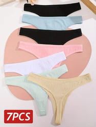 7PCS/Set Women Seamless Cotton Panties Sexy G-String Thongs Low  Rise Solid Color Underwear Female Elastic Ribbed Underwear S-XL