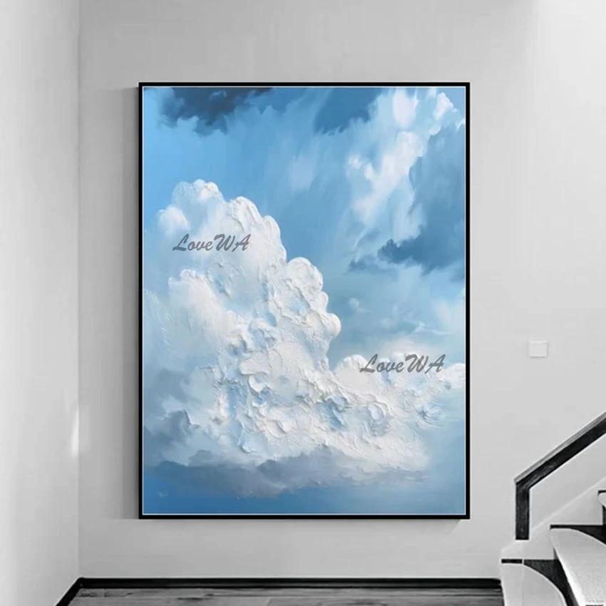 Thick Textured White Cloud, Modern Abstract Acrylic Painting, No Framed, Wall Art Picture For Hotel, Canvas Home Decoration