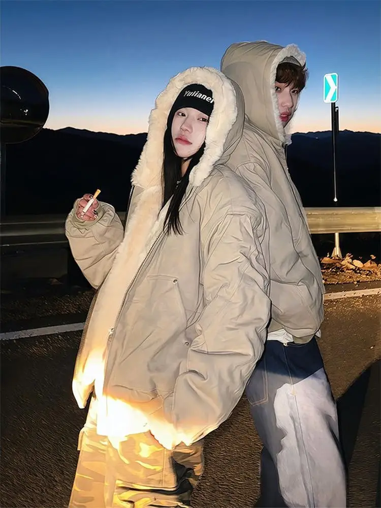 

Men's Thiened Fce Lined Hooded Cotton Jaet Warm Cozy Winter Coat American Sle Mountain Eagle Fur Collar Casual Outer...