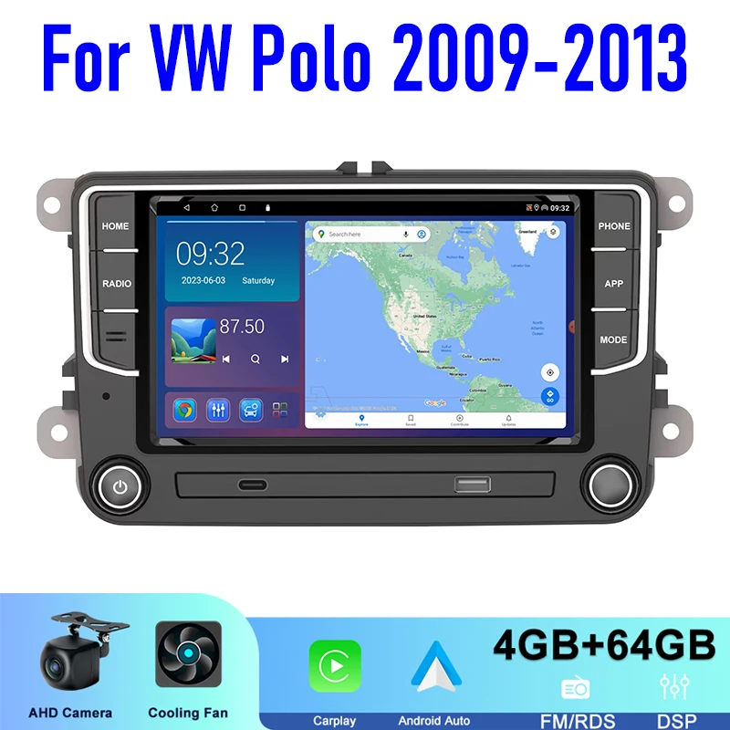 7 ''لشركة فولكس فاجن بولو 2009-2013 اللاسلكية أبل Carplay أندرويد 13 السيارات رئيس وحدة راديو ستيريو بالسيارة نظام ذكي لتحديد المواقع 4-64GB واي فاي