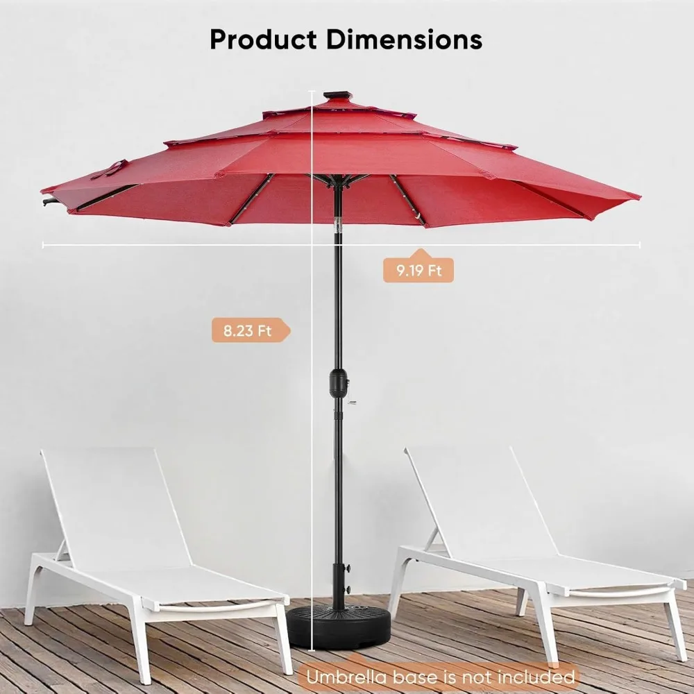 10-футовый солнечный светодиодный зонт для патио с регулировкой наклона для открытого сада, террасы, бассейна, пляжа