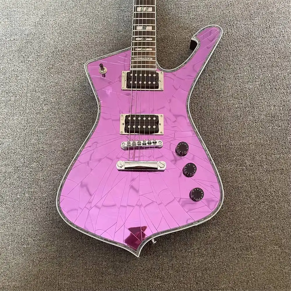 

6-string electric guitar, purple glass cracked mirror, customizable color, free delivery