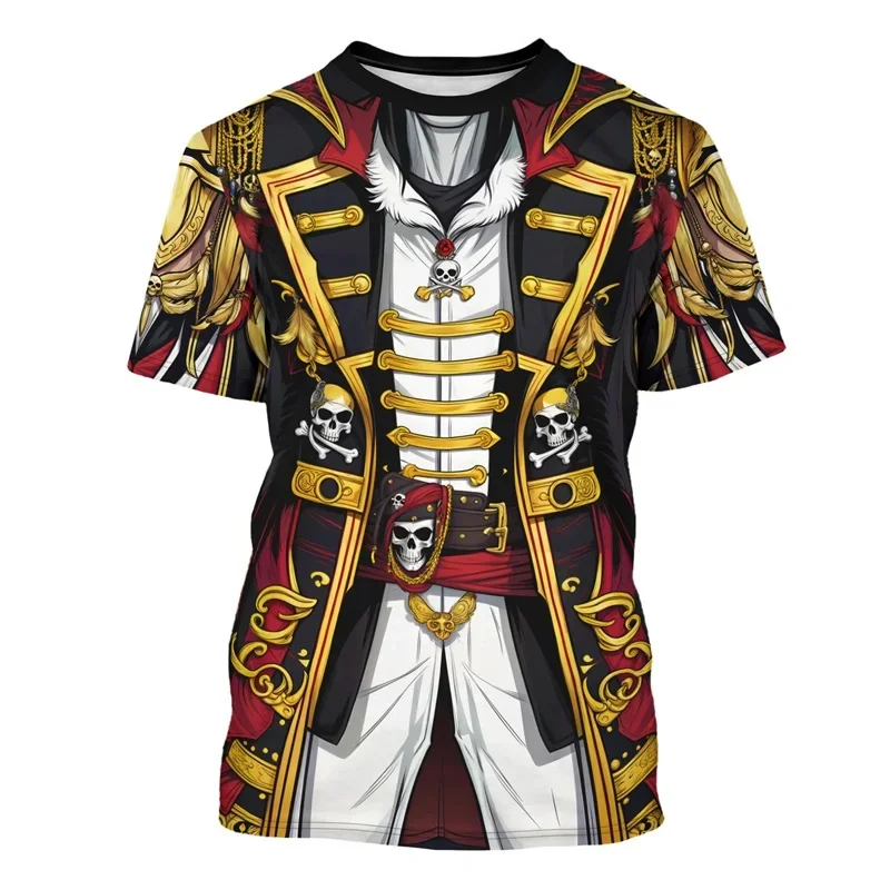 The Pirate Captain pattern men's T-shirt fun role-playing costume round neck short sleeved tailcoat T-shirt new casual T-shirt