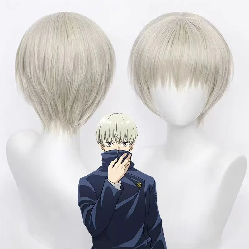

1 piece of gray and white short hair cosplay spell, battle dog, curled spine anime style, cosplay wig