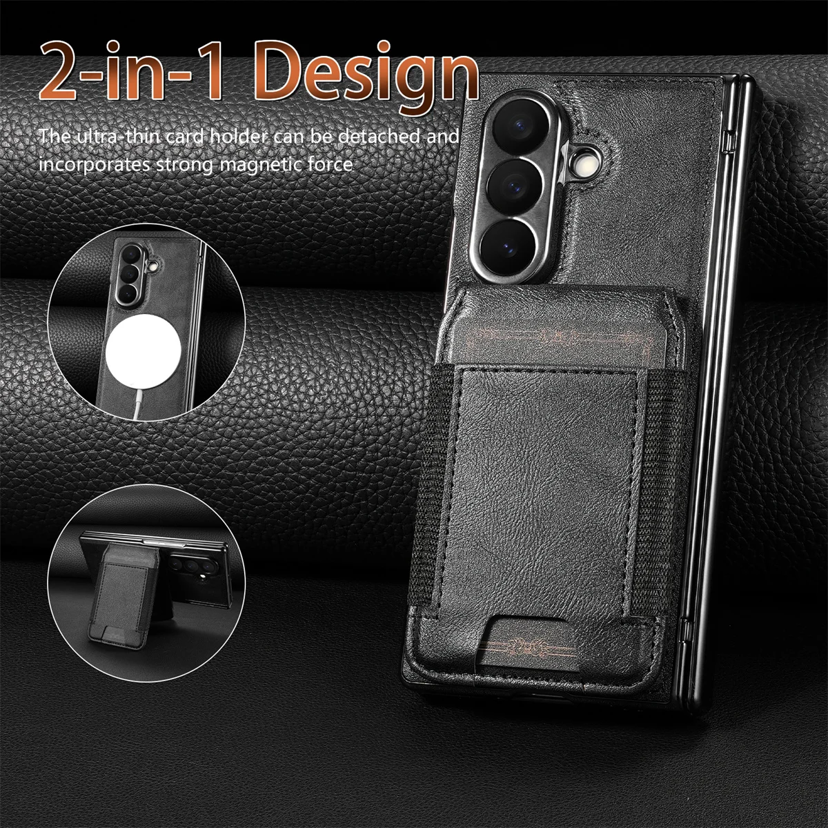 

For Samsung Galaxy Z Fold 7 6 5 4 3 for Magsafe Magnetic Leather Hinge Phone Case Screen Protect Film Wallet Cards Holder Cover