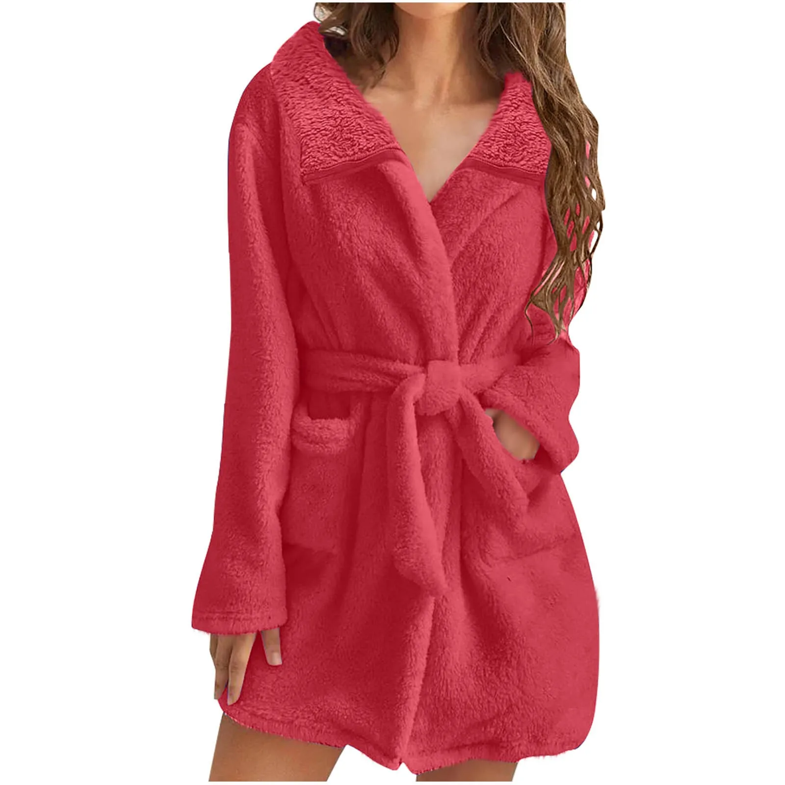 

Women Bath Robe Winter Fluffy Plush Pyjamas Ladies Sexy Hooded Dressing Solid Color Gown Warm Bathrobe Female Home Clothing