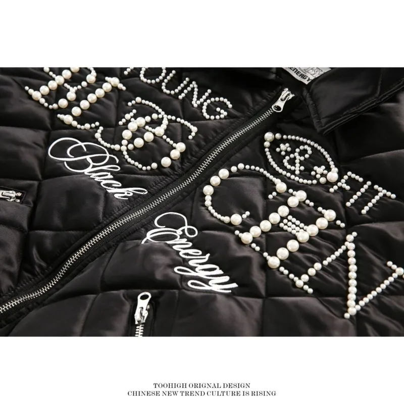 Beading Rhombus Men's Padded Coas American Retro Embroidery Winter Bomber Jackets Women Parkas Fashion Men Winter Clothes Unisex