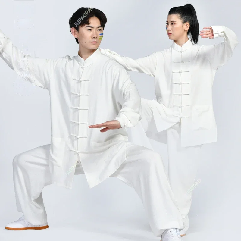 Chinese Traditional Clothing Set Man Fall Linen Buckle Kung Fu Shirt Oriental Retro Top Pants Tai Chi Breathable Uniforms HanfuA