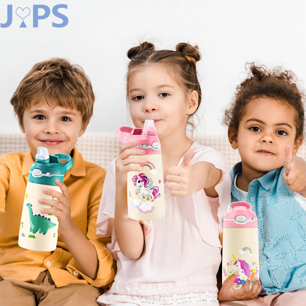 400ML Water Bottle for Children,Thermos With Cute Pattern,Children Thermal Bottle , School Kids Water Bottle With Straw BPA Free