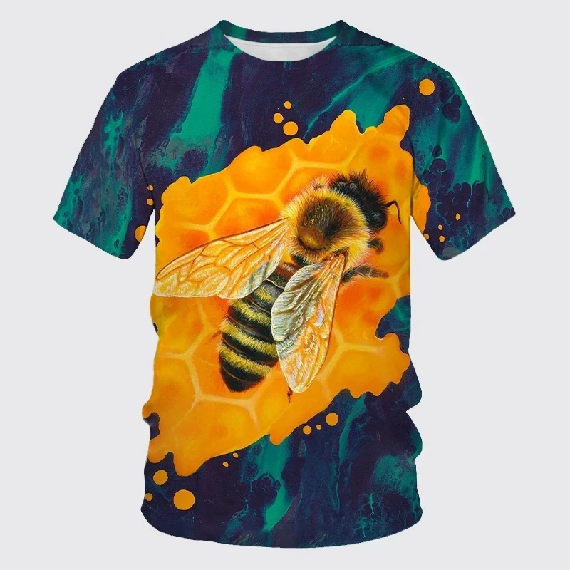Summer New Casual Bee Pattern Men's Printed T-shirt Street Pop Hip Hop Personalized Round Neck Comfortable Short Sleeve