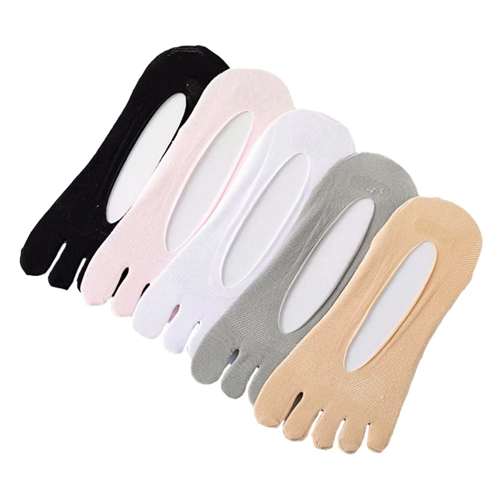 

5 Pairs Summer Toe Women Breathable Mesh Design Non-slip Heel Reinforced Low Cut Invisible Socks Absorb Sweat Moderate Tightness