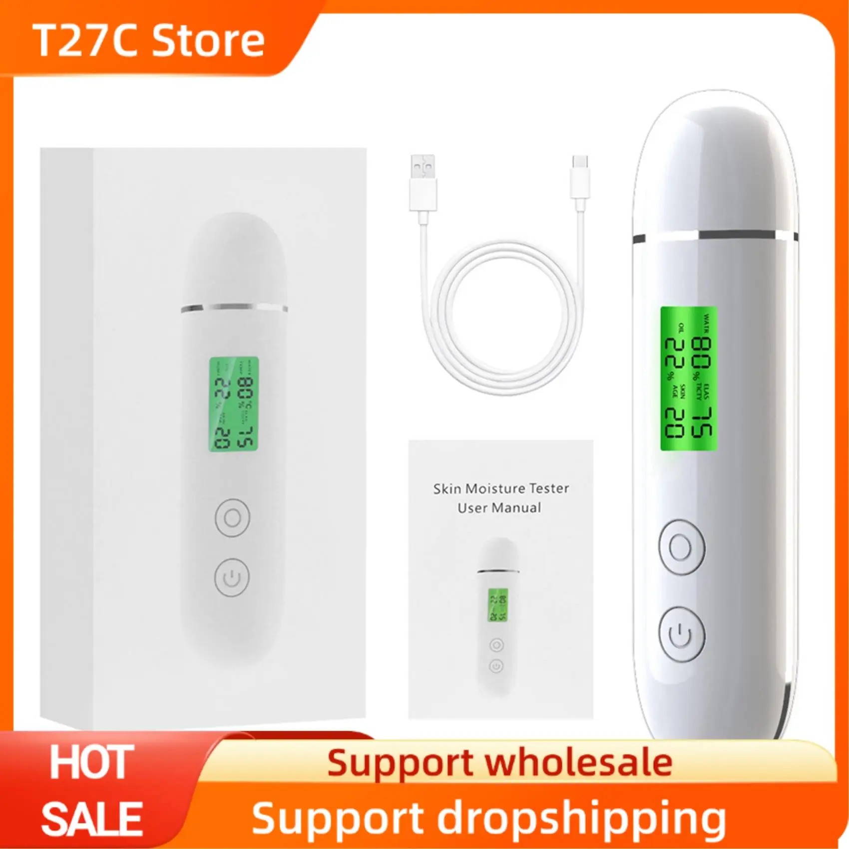 T27C 2X тестер влажности кожи умный тестер воды и масла ЖК-дисплей измеритель влажности кожи лица детектор флуоресцентного агента
